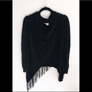 Lovestitch Black Fringe Wrap Sweater
